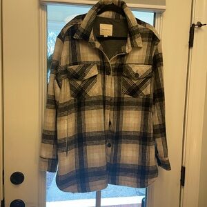 Thread & Supply Black and Cream Plaid Utility Jacket